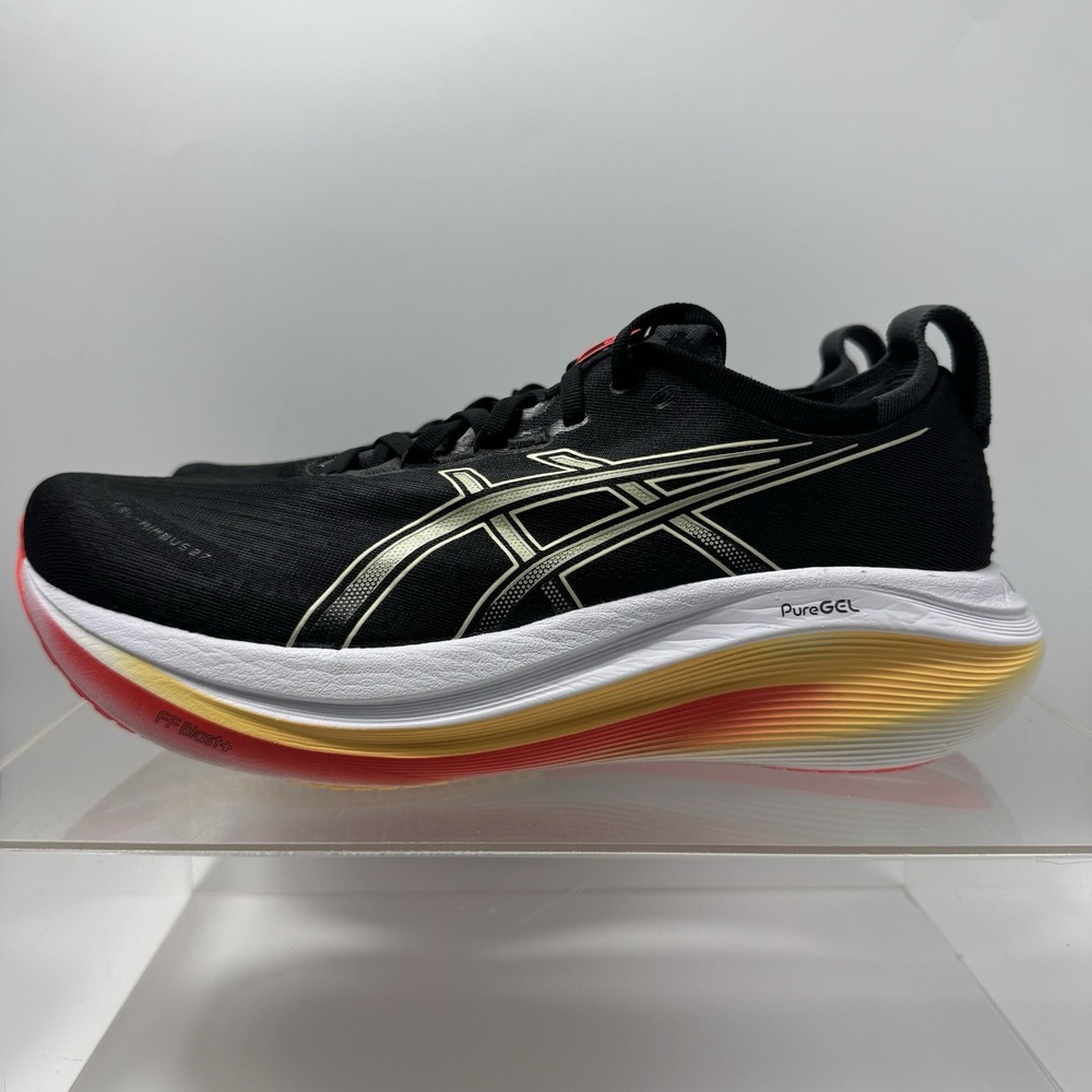 ASICS Gel Nimbus 27 Black Red Orange 1011B956 Running Shoes Men's Size 10.5 WIDE